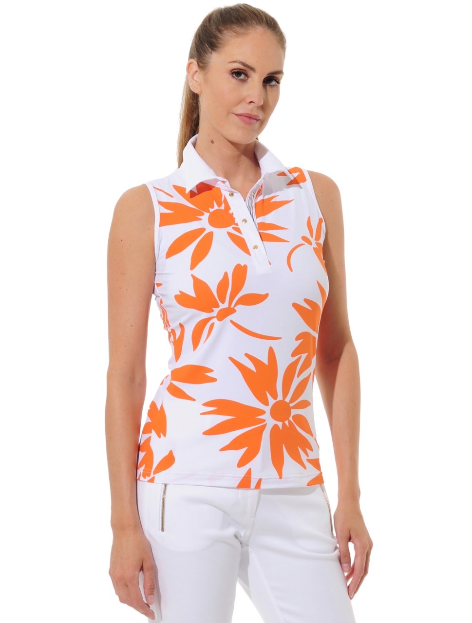 MDC Daisies Print Sleeveless Golf Poloshirt Damen 1 MDC Daisies Print Sleeveless Golf Poloshirt Damen