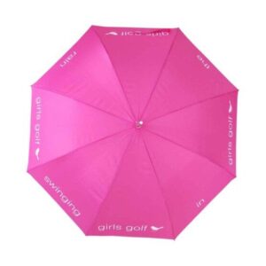 Girls Golf swinging in the rain pink