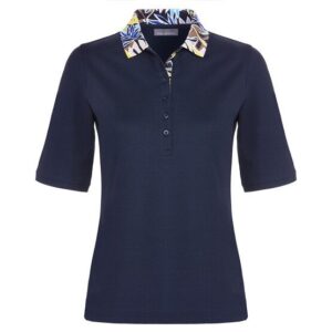 Valiente Floral-Druck-Kragen Halbarm Polo navy