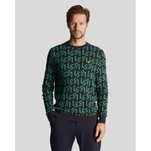 Lyle & Scott Monogram Knitted Crew Neck Pullover Strick navy