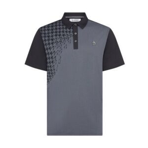 Penguin Asymetrical Pete Gingham Colour Block Halbarm Polo schwarz