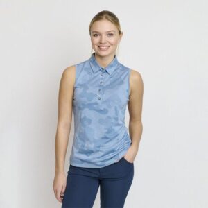 Backtee Ladies Camou Top ohne Arm Polo blau