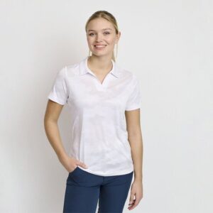 Backtee Ladies Camou Halbarm Polo weiß