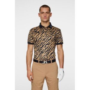 J.Lindeberg Tour Tech Print Tiger Brown M Halbarm Polo braun