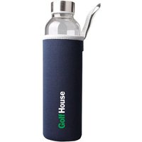 Golf House Glastrinkflasche mit Neoprenhülle blau